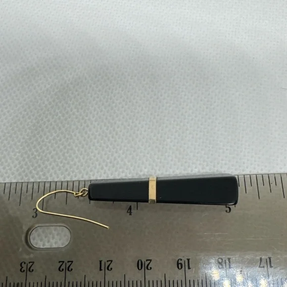 Vtg 14k Yellow Gold Dangling Earrings With Black Onyx Stone Stunning Fish Hook - Picture 15 of 16